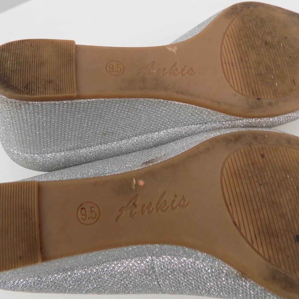 Ankis Silver Glitter Women Shoe Size 9.5 Slip On Wedge Heels Closed Toe - Picture 8 of 10